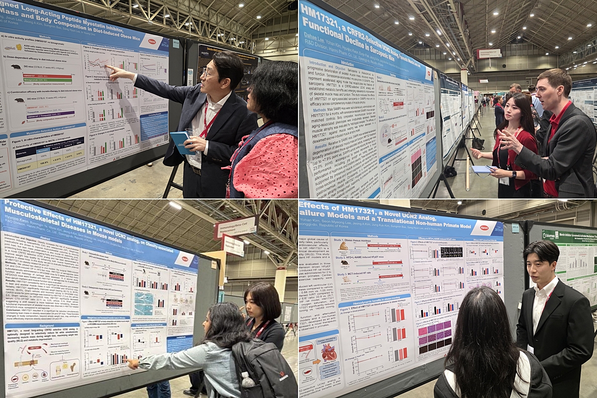 Researchers from Hanmi explain key findings on HM17321 and HM500197 to attendees during ADA 2026.